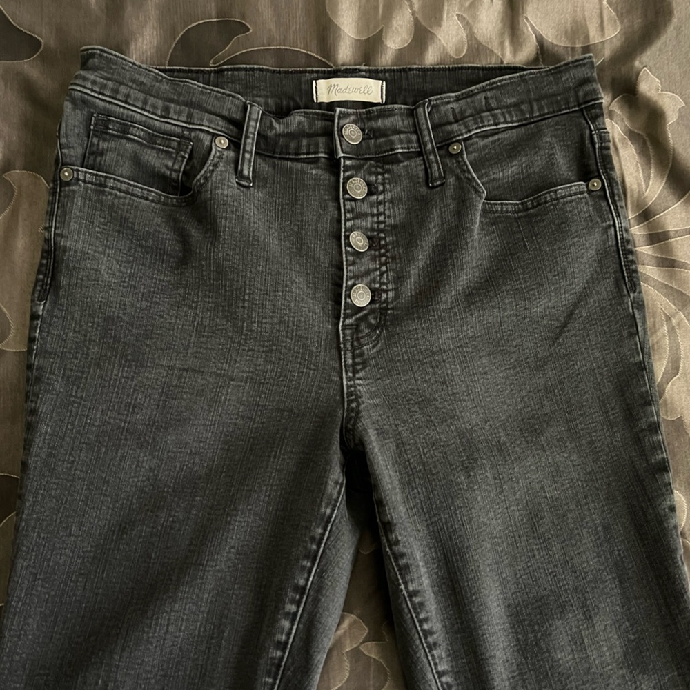 Madewell 9” High-Rise Skinny Button-Fly Jeans in Washed Faded Black Size 32